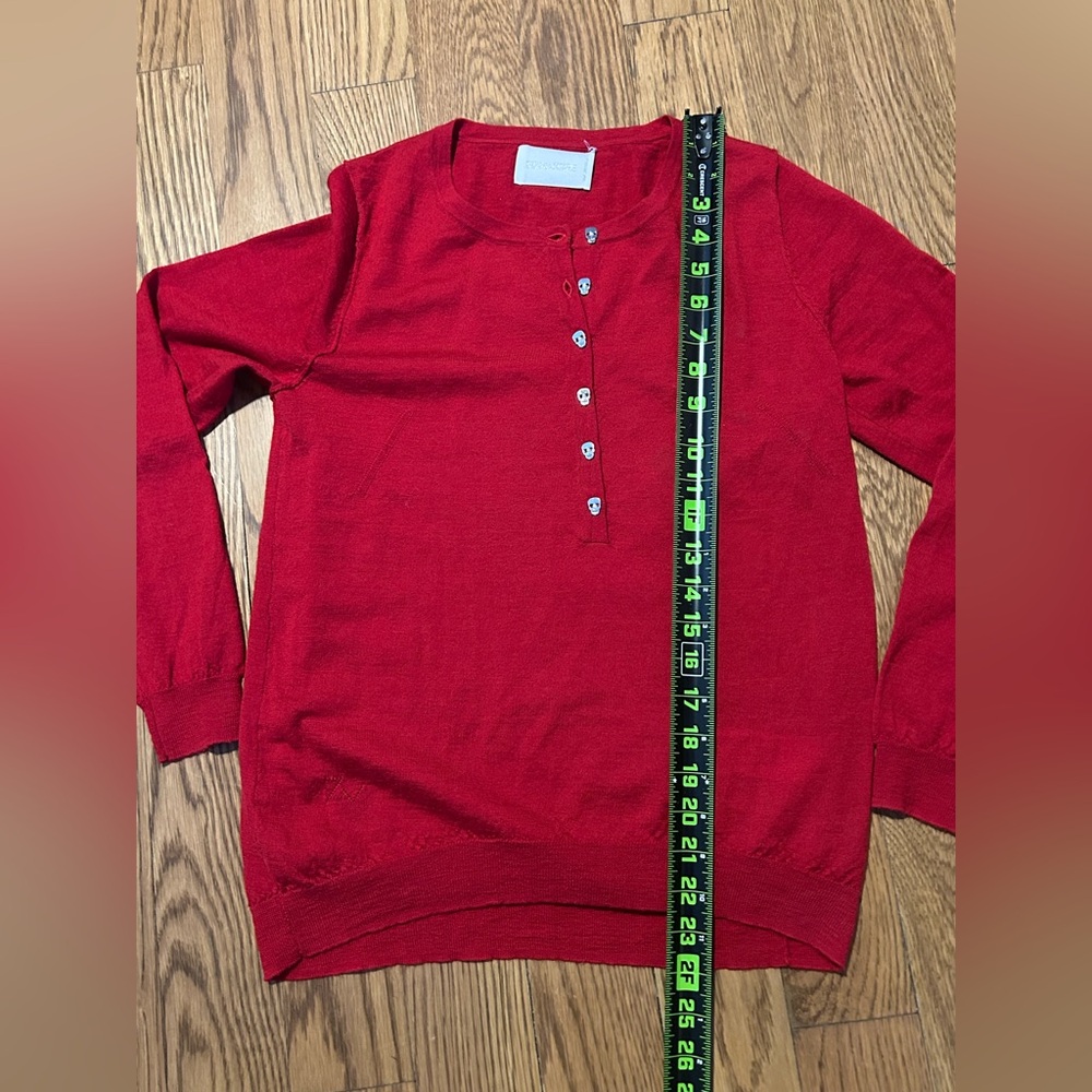 Zadig & Voltaire Vibrant Red Skull & Wing Rhinestone Henley Edgy - Picture 9 of 14